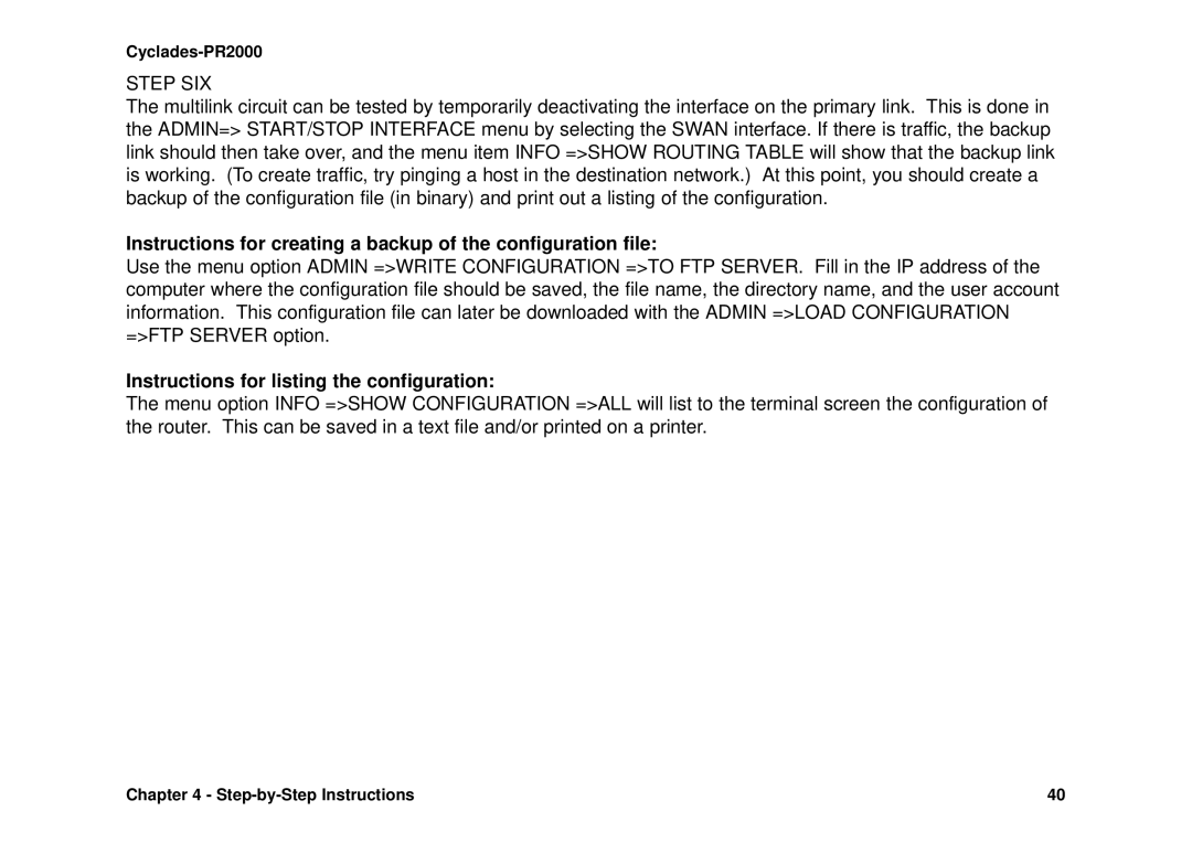 Avocent Cyclades-PR2000 installation manual Instructions for creating a backup of the configuration file 