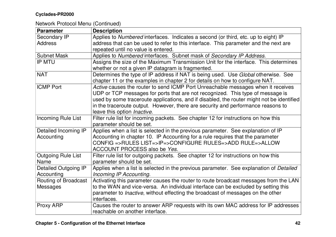 Avocent Cyclades-PR2000 installation manual Config =RULES LIST=IP=CONFIGURE RULES=ADD RULE=ALLOW, Incoming IP Accounting 