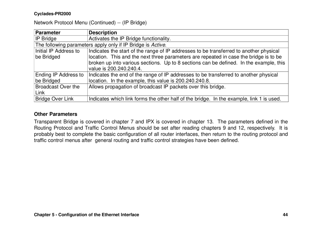 Avocent Cyclades-PR2000 installation manual Other Parameters 