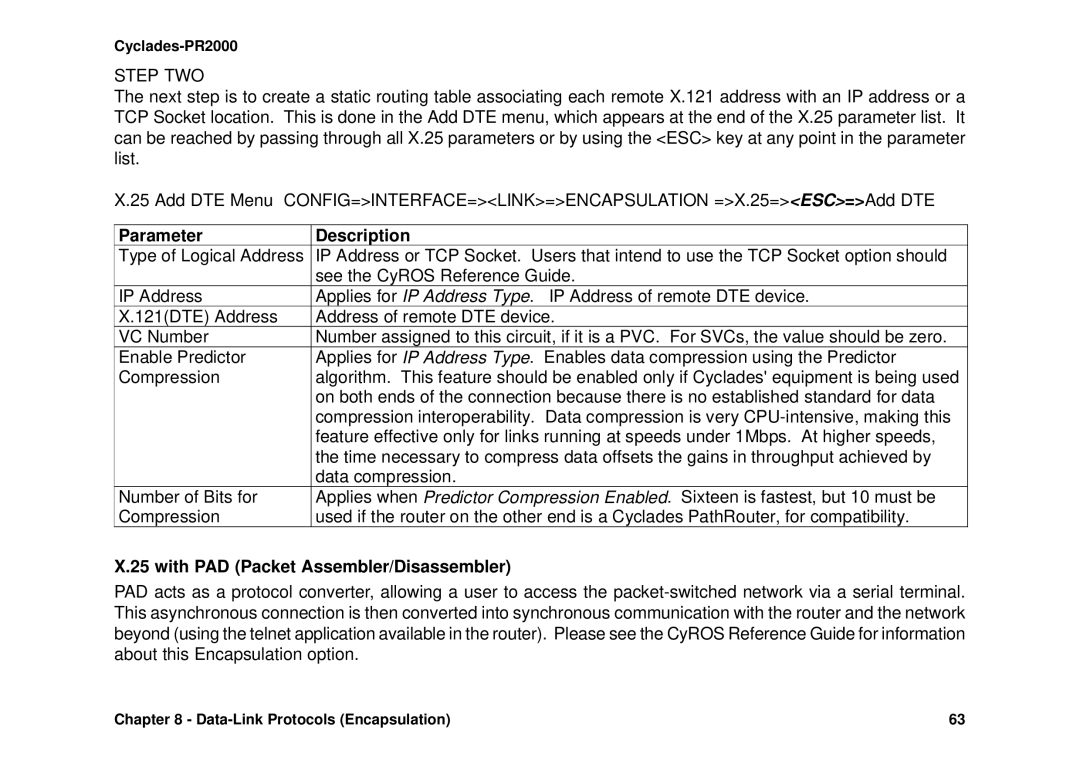 Avocent Cyclades-PR2000 installation manual Step TWO, With PAD Packet Assembler/Disassembler 