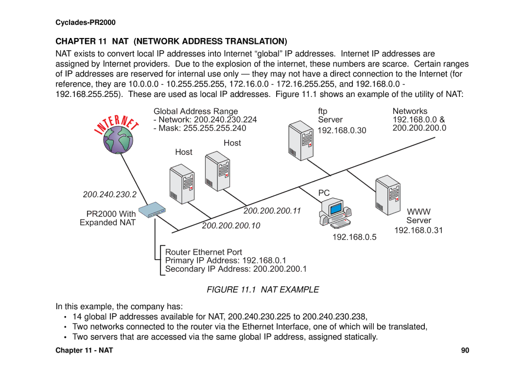 Avocent Cyclades-PR2000 NAT Network Address Translation, Global Address Range Ftp Network Server Mask, Server 192.168.0.31 