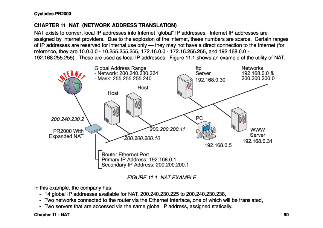 Avocent Cyclades-PR2000 installation manual Nat Network Address Translation, 200.240.230.2, 200.200.200.11 200.200.200.10 