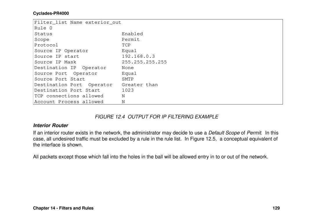 Avocent Cyclades-PR4000 installation manual Output for IP Filtering Example, Interior Router 