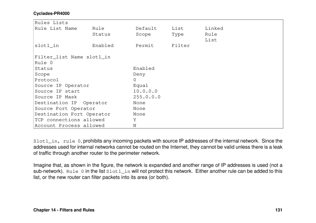 Avocent Cyclades-PR4000 installation manual Filters and Rules 131 