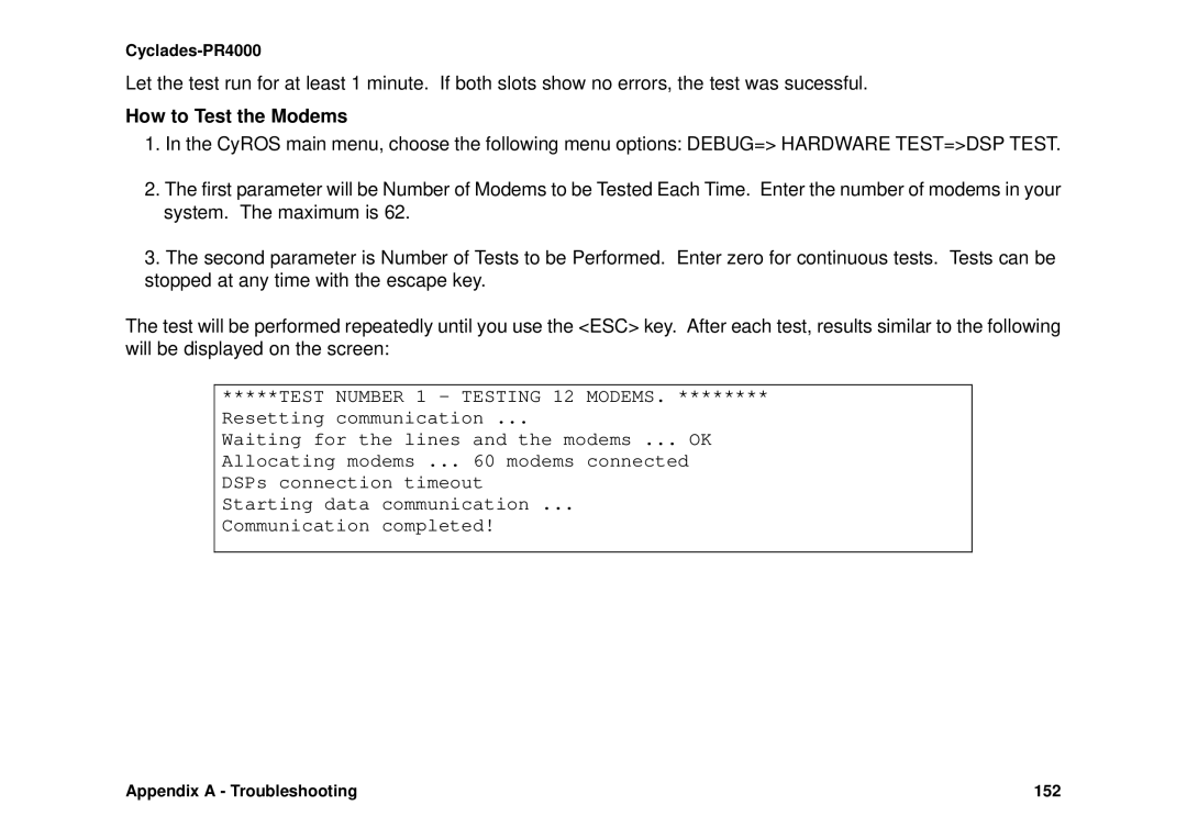 Avocent Cyclades-PR4000 installation manual How to Test the Modems 