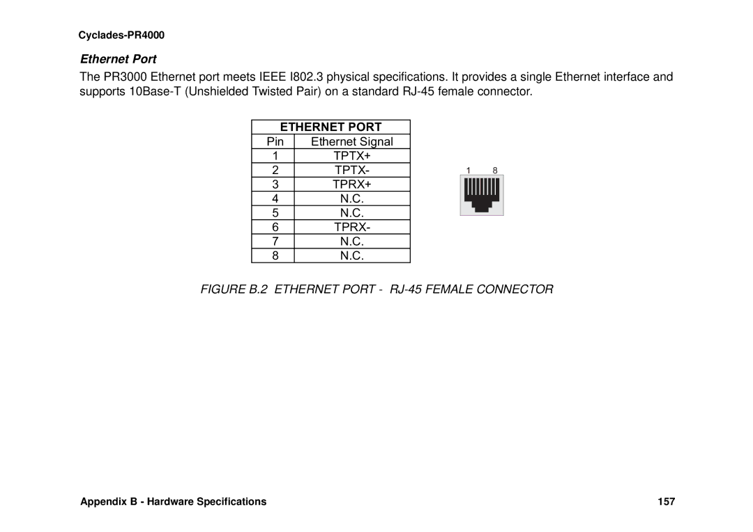 Avocent Cyclades-PR4000 installation manual Ethernet Port, TPTX+ Tptx TPRX+ Tprx 