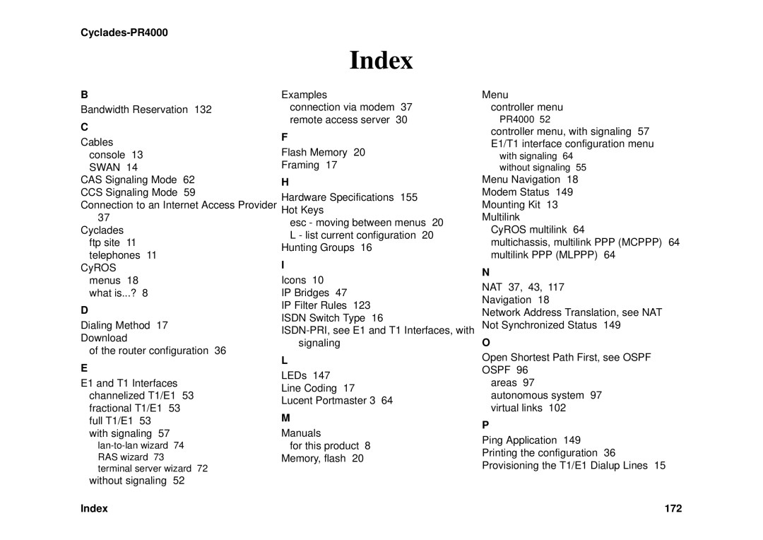 Avocent Cyclades-PR4000 installation manual Index 172 