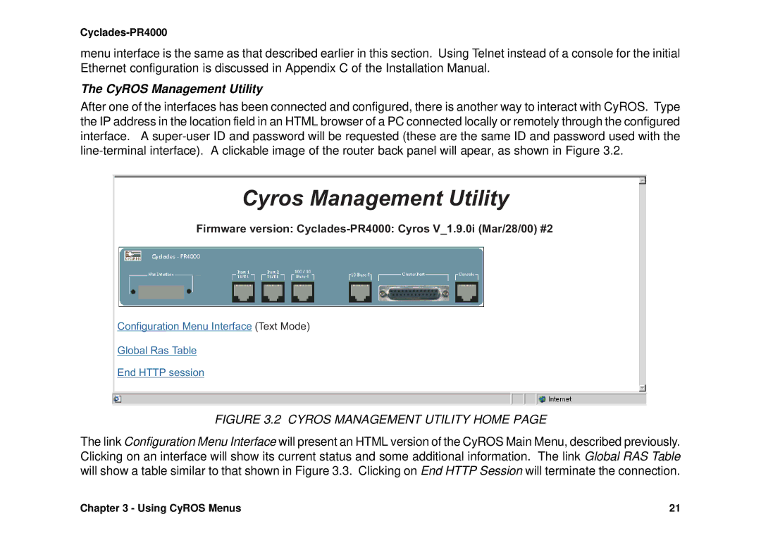 Avocent Cyclades-PR4000 installation manual Cyros Management Utility, CyROS Management Utility 