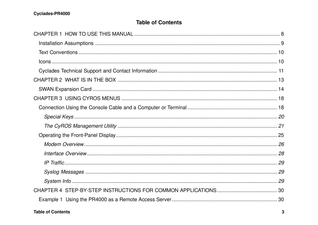 Avocent Cyclades-PR4000 installation manual Table of Contents 