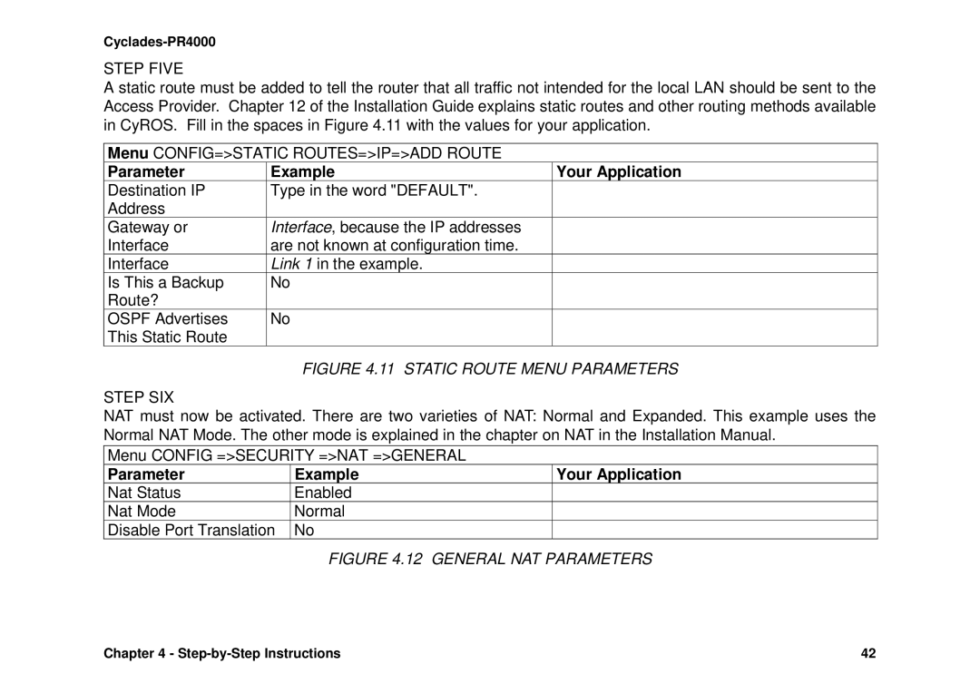 Avocent Cyclades-PR4000 installation manual Static Route Menu Parameters, Step SIX 