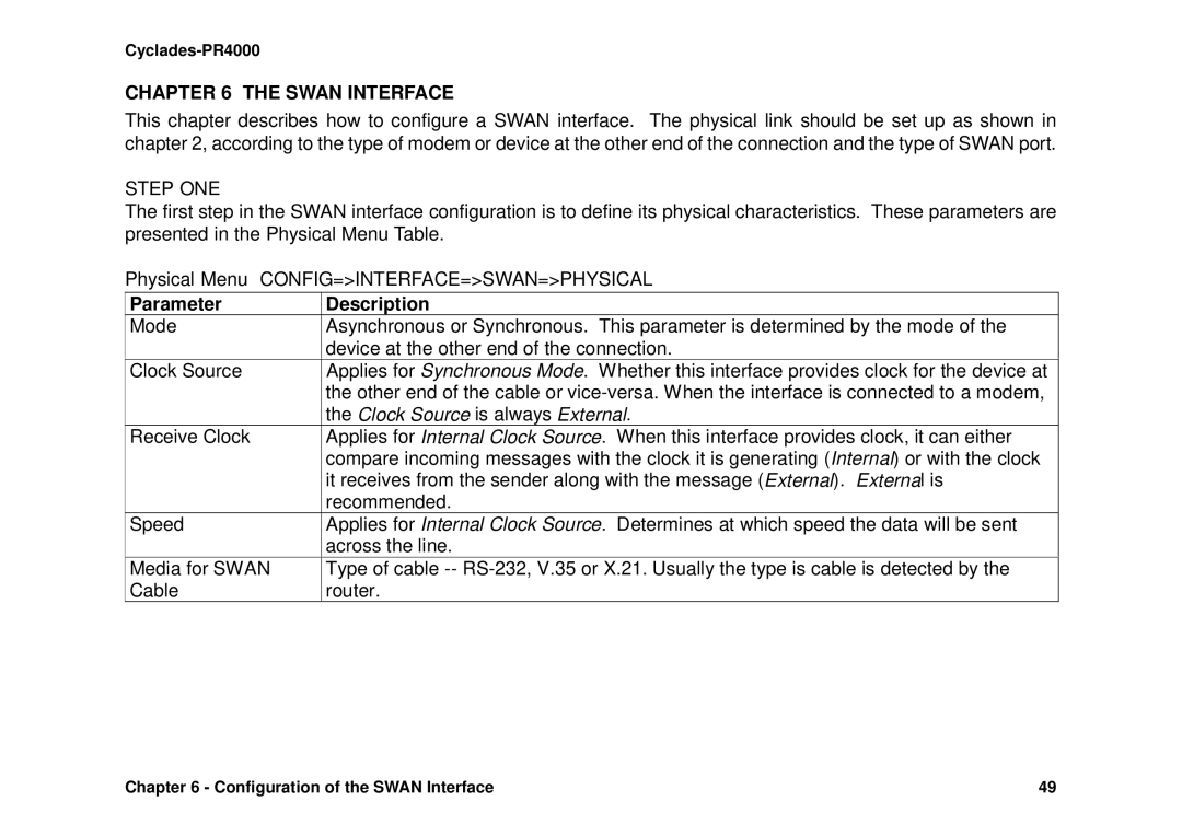 Avocent Cyclades-PR4000 installation manual Swan Interface, Clock Source is always External 