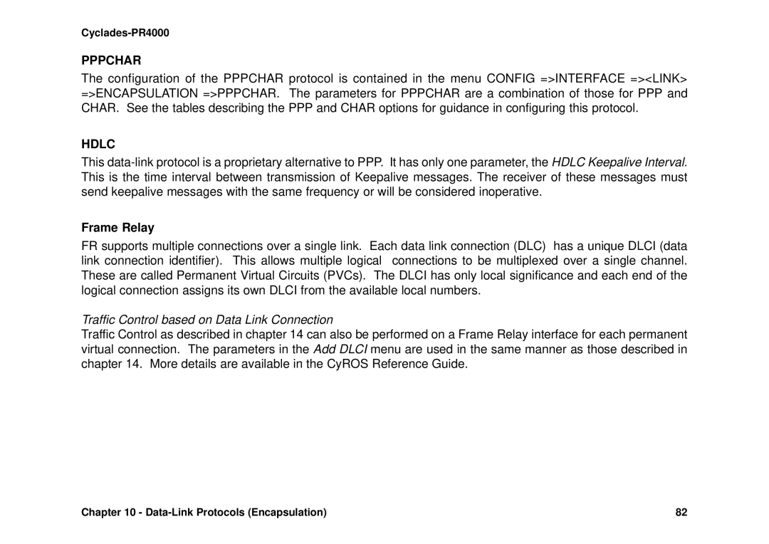 Avocent Cyclades-PR4000 installation manual Pppchar, Hdlc, Frame Relay 
