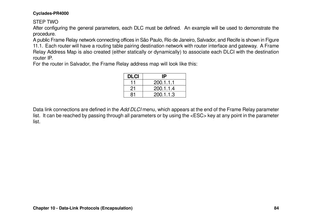 Avocent Cyclades-PR4000 installation manual Dlci, 200.1.1.1 