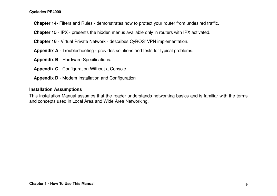 Avocent Cyclades-PR4000 installation manual Installation Assumptions 