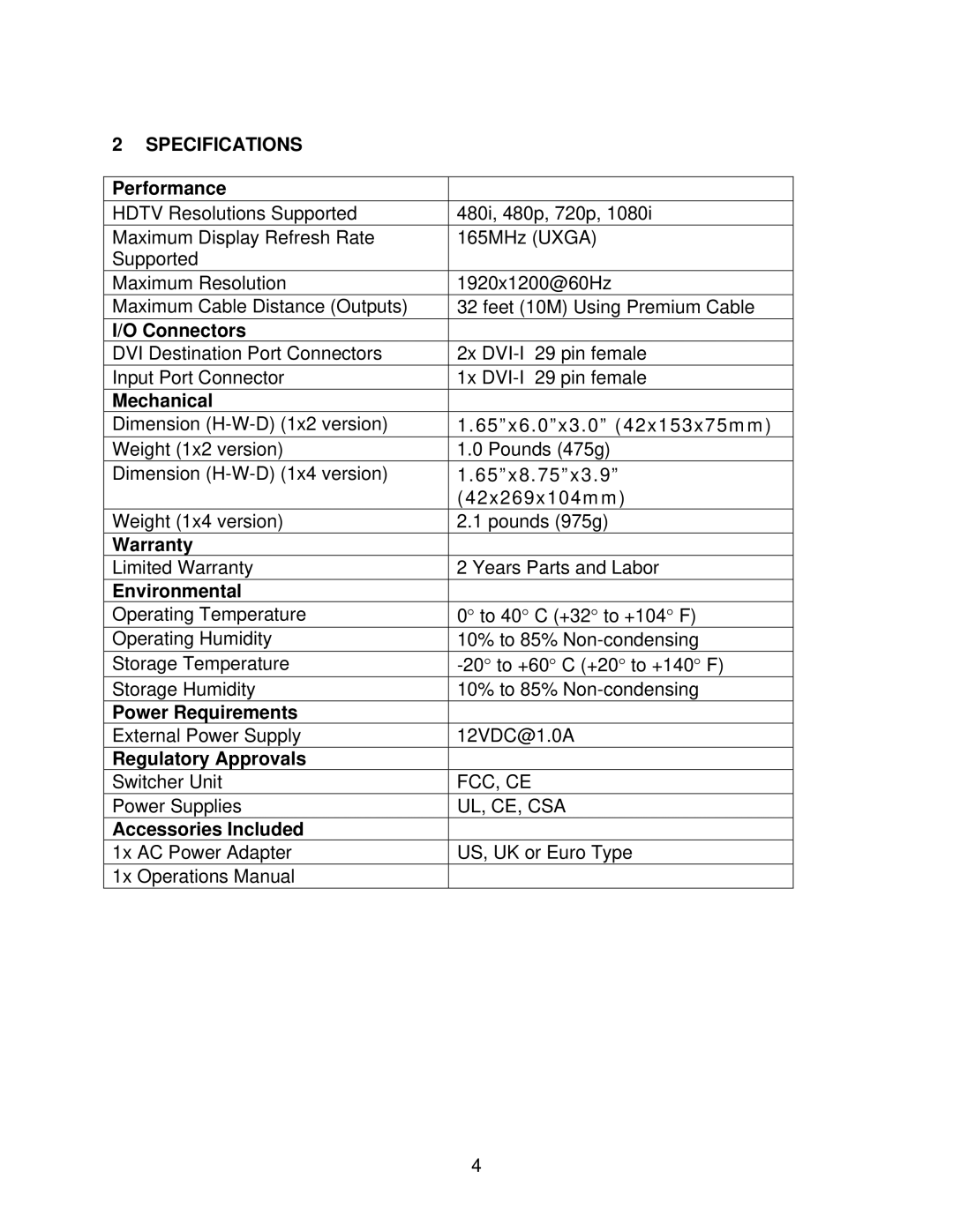 Avocent DA1200D manual Specifications 