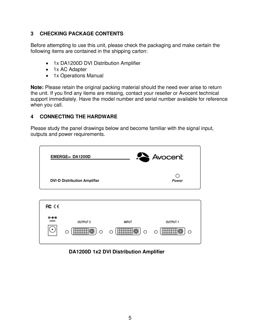 Avocent DA1200D manual Checking Package Contents, Connecting the Hardware 