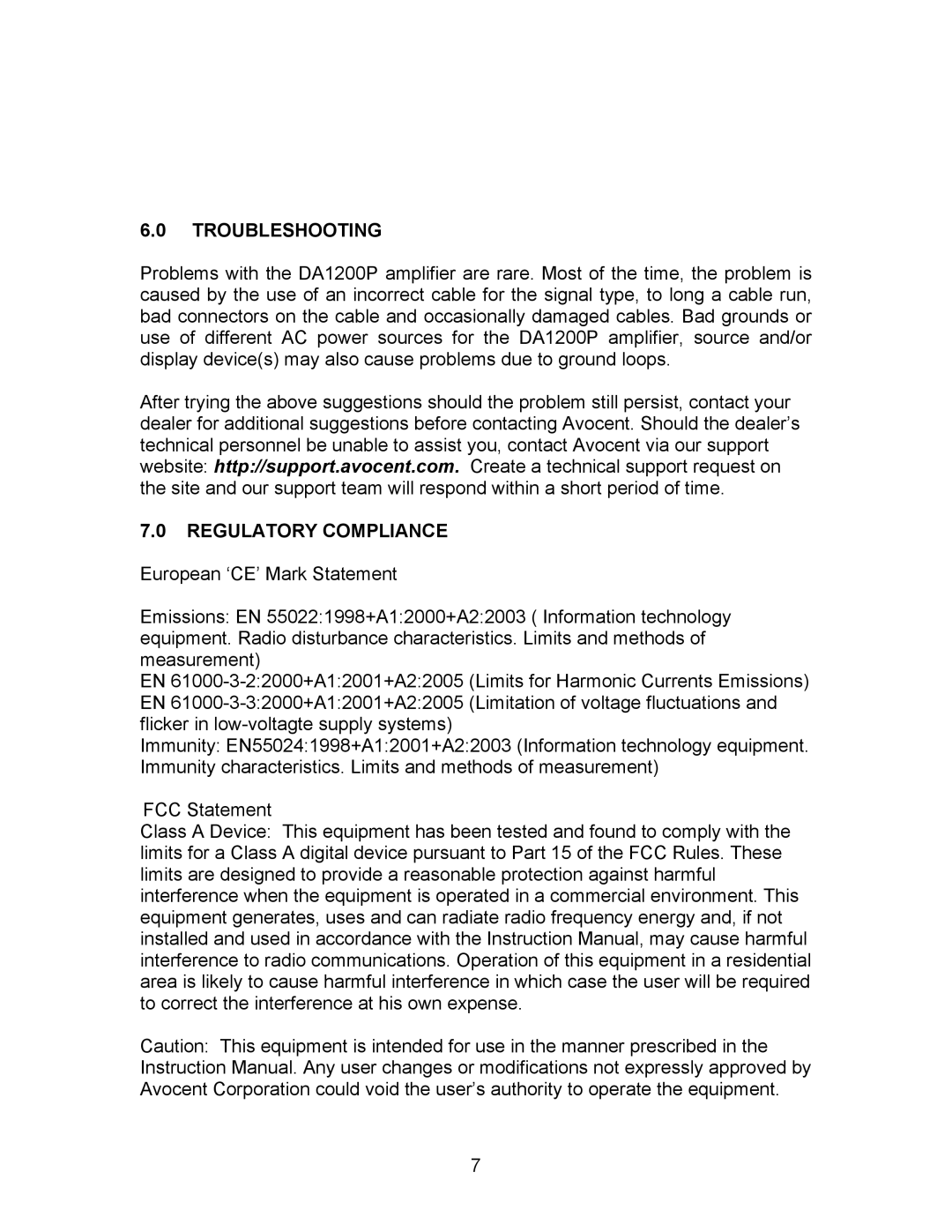 Avocent DA1200P manual Troubleshooting, Regulatory Compliance 