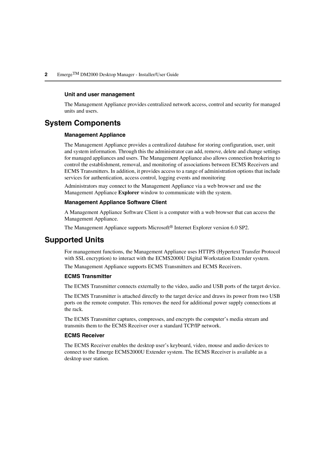 Avocent DM2000 manual System Components, Supported Units 