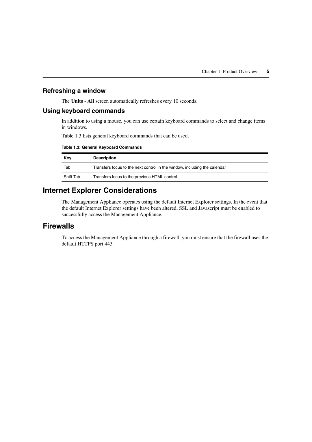 Avocent DM2000 manual Internet Explorer Considerations, Firewalls, Refreshing a window, Using keyboard commands 