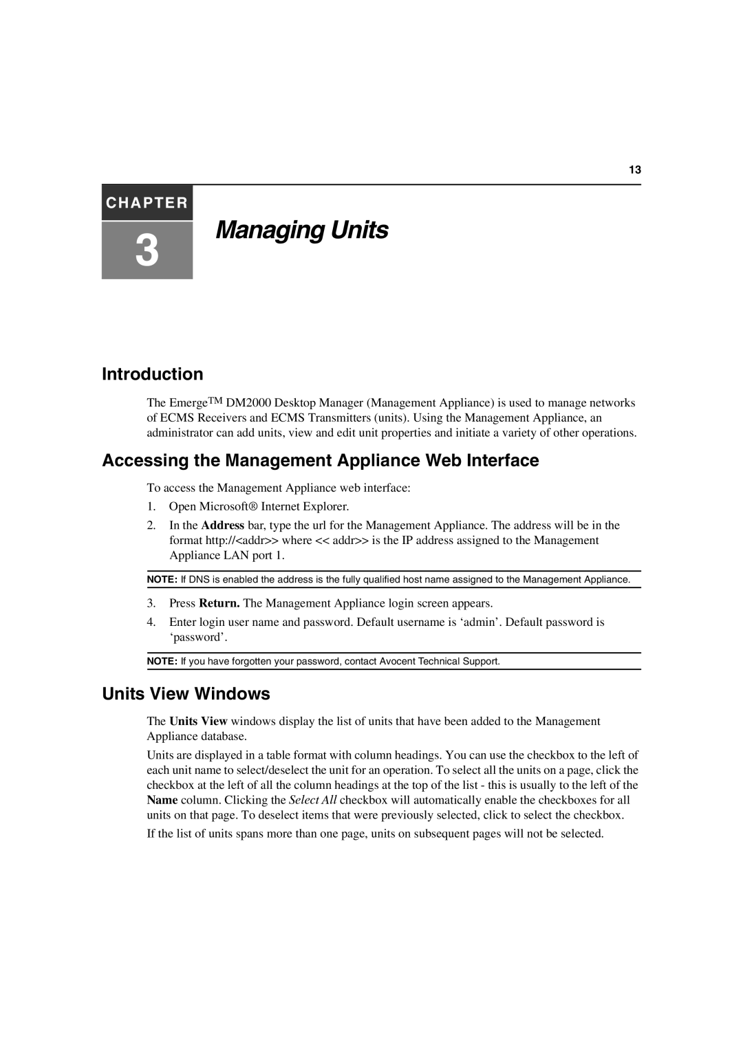 Avocent DM2000 manual Accessing the Management Appliance Web Interface, Units View Windows 