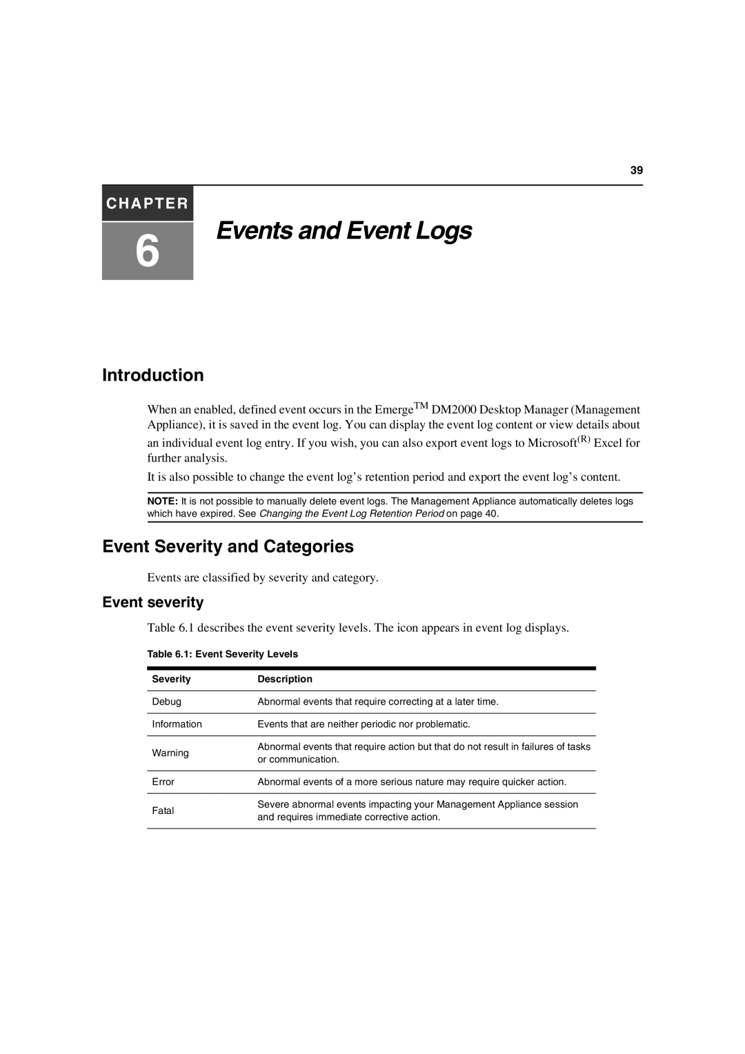 Avocent DM2000 manual Event Severity and Categories, Event severity 