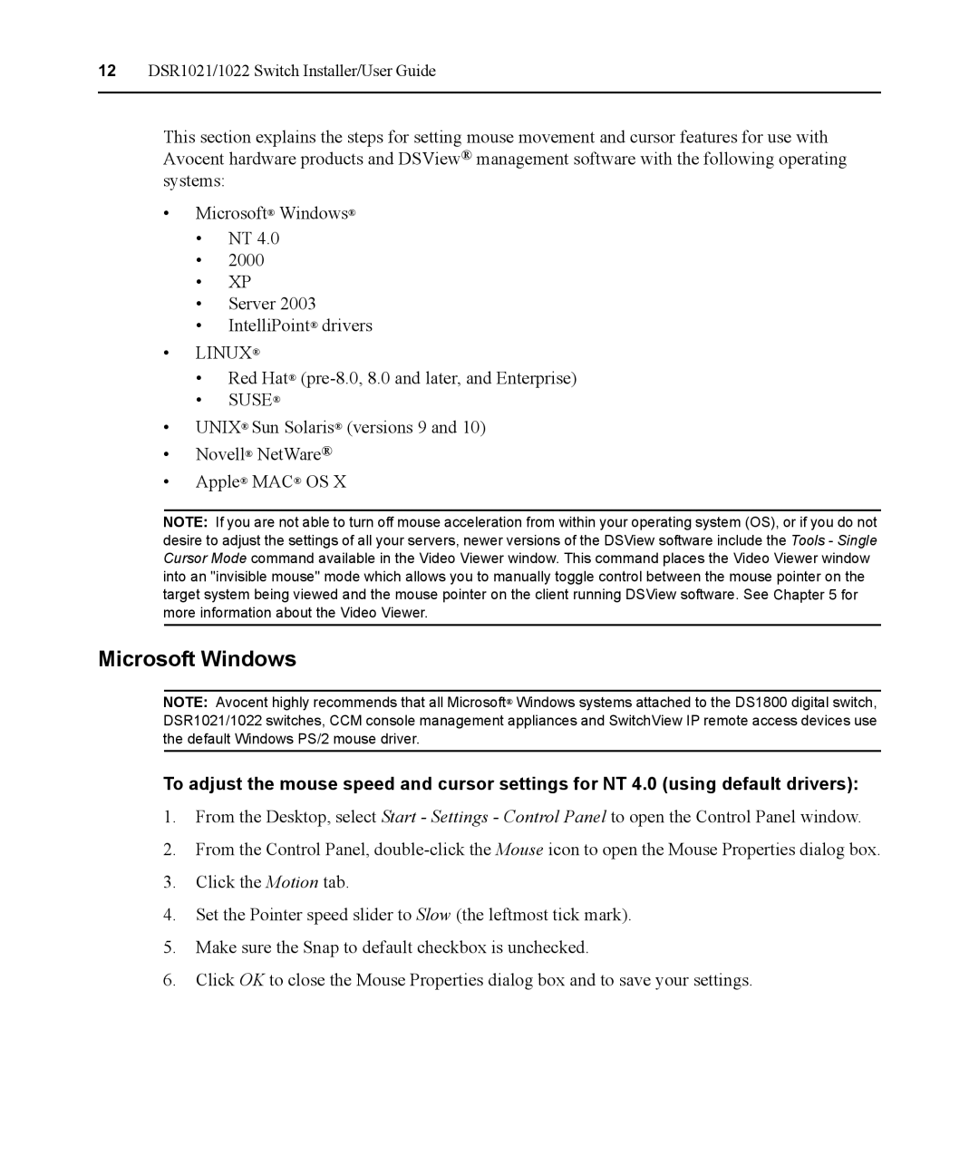 Avocent DSR1021 manual Microsoft Windows 