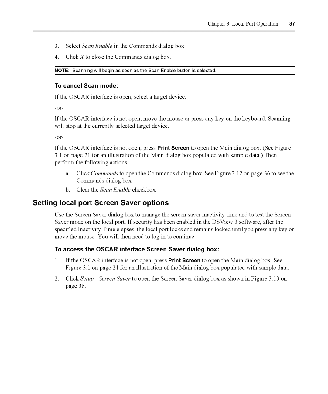 Avocent DSR1021 manual Setting local port Screen Saver options, To cancel Scan mode 