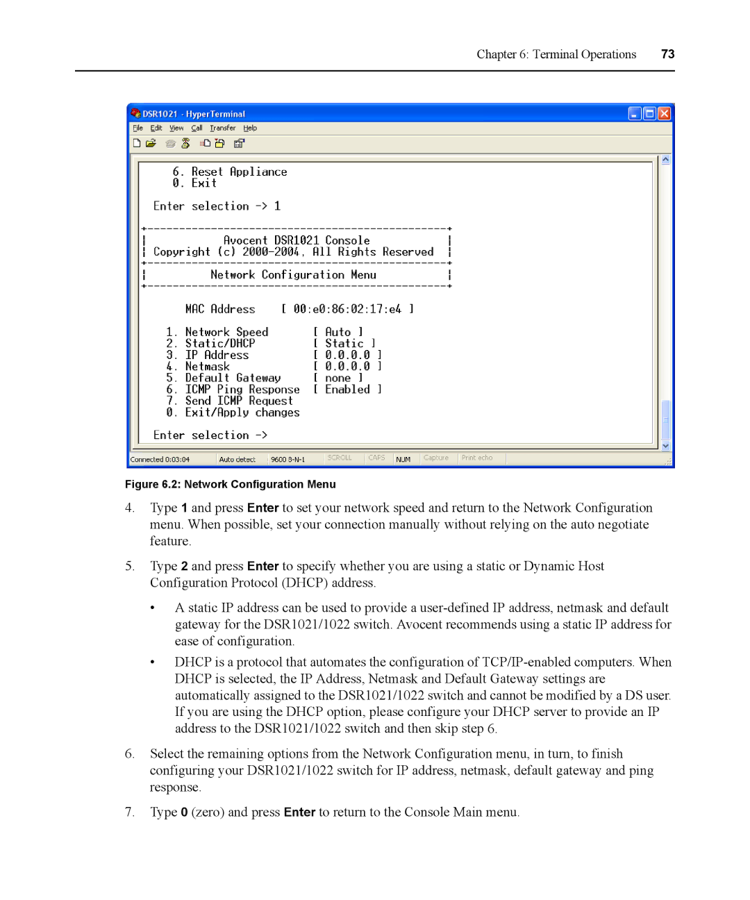 Avocent DSR1021 manual Terminal Operations 