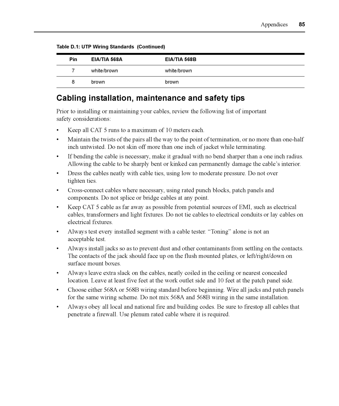 Avocent DSR1021 manual Cabling installation, maintenance and safety tips 