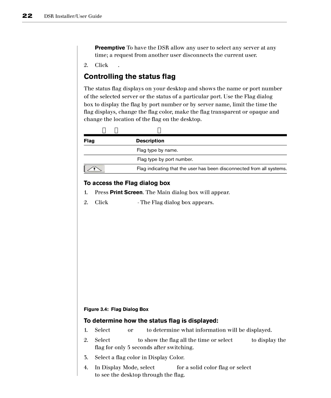 Avocent DSR1161, DSR4160, DSR800, DSR2161 Controlling the status flag, Oscar Status Flags, To access the Flag dialog box 