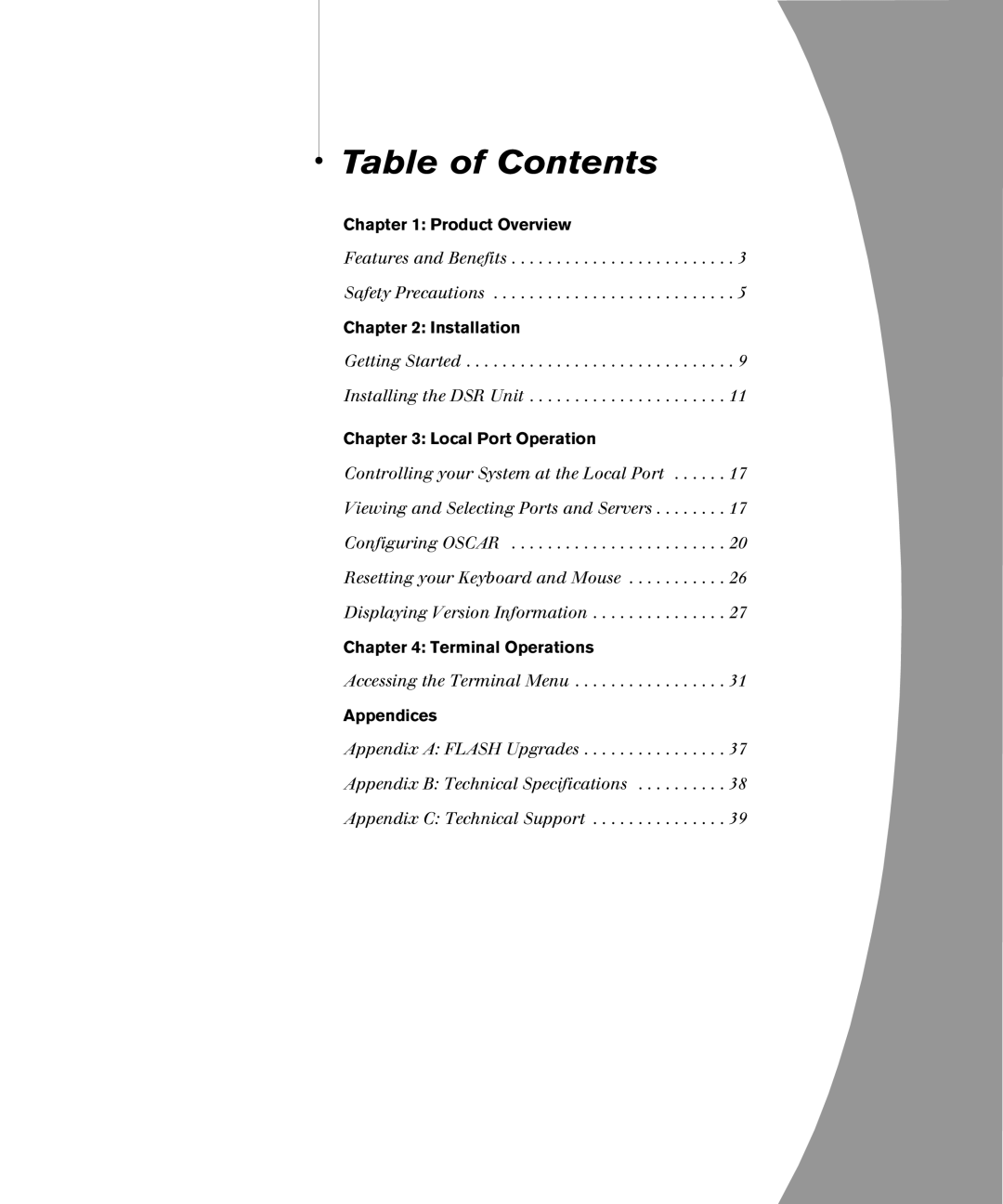 Avocent DSR4160, DSR1161, DSR800, DSR2161 manual Table of Contents 