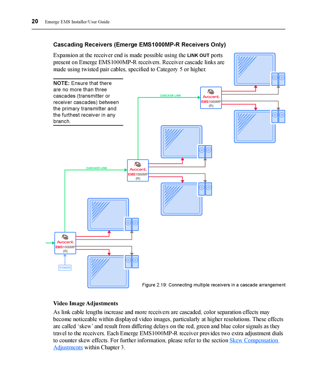 Avocent EMS1000P manual Cascading Receivers Emerge EMS1000MP-R Receivers Only, Video Image Adjustments 