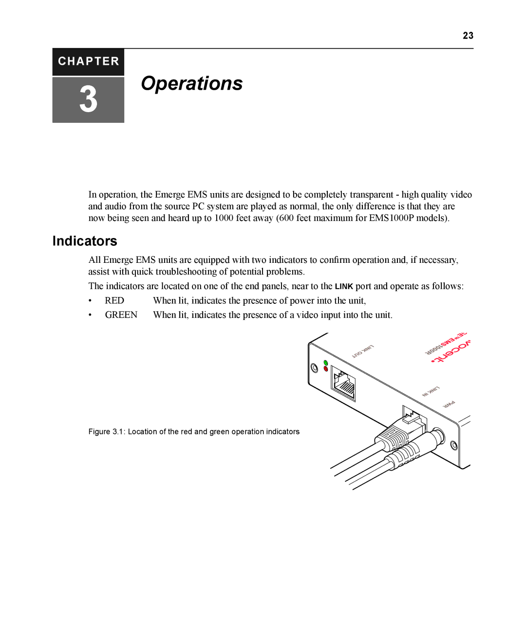 Avocent EMS1000P manual Operations, Indicators 