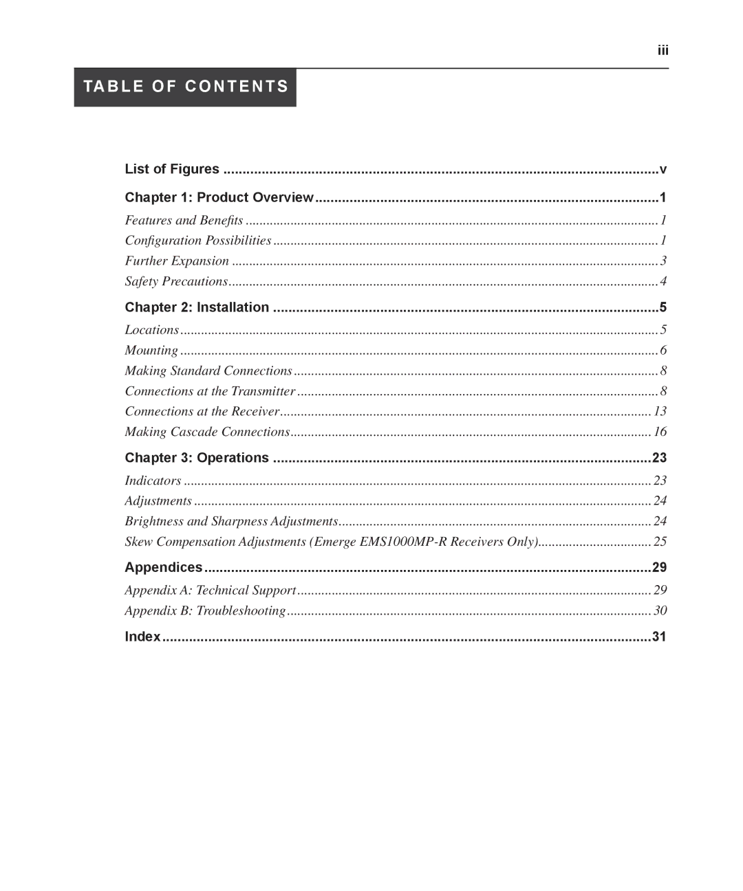 Avocent EMS1000P manual Table of Contents 