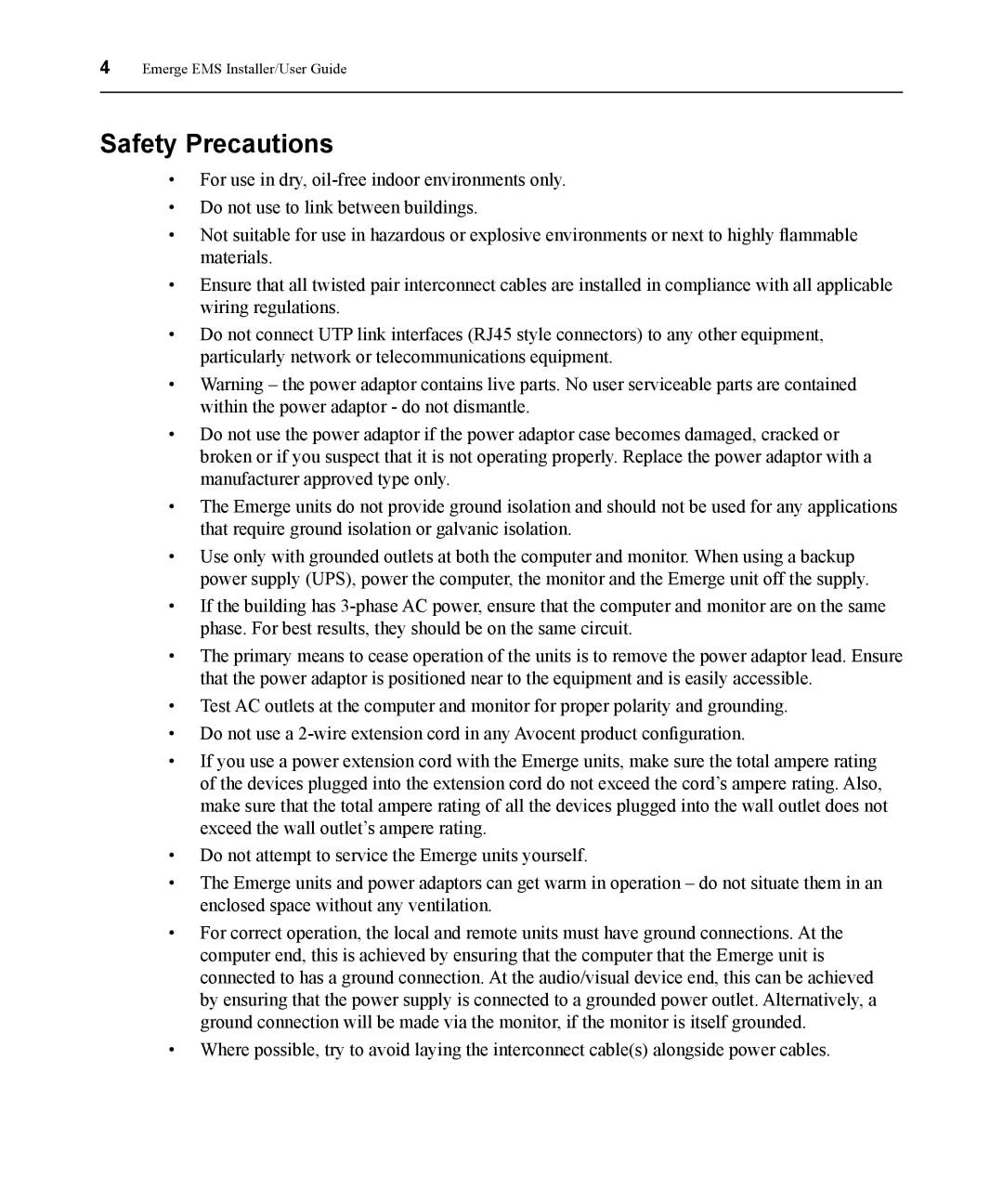 Avocent EMS1000P manual Safety Precautions 