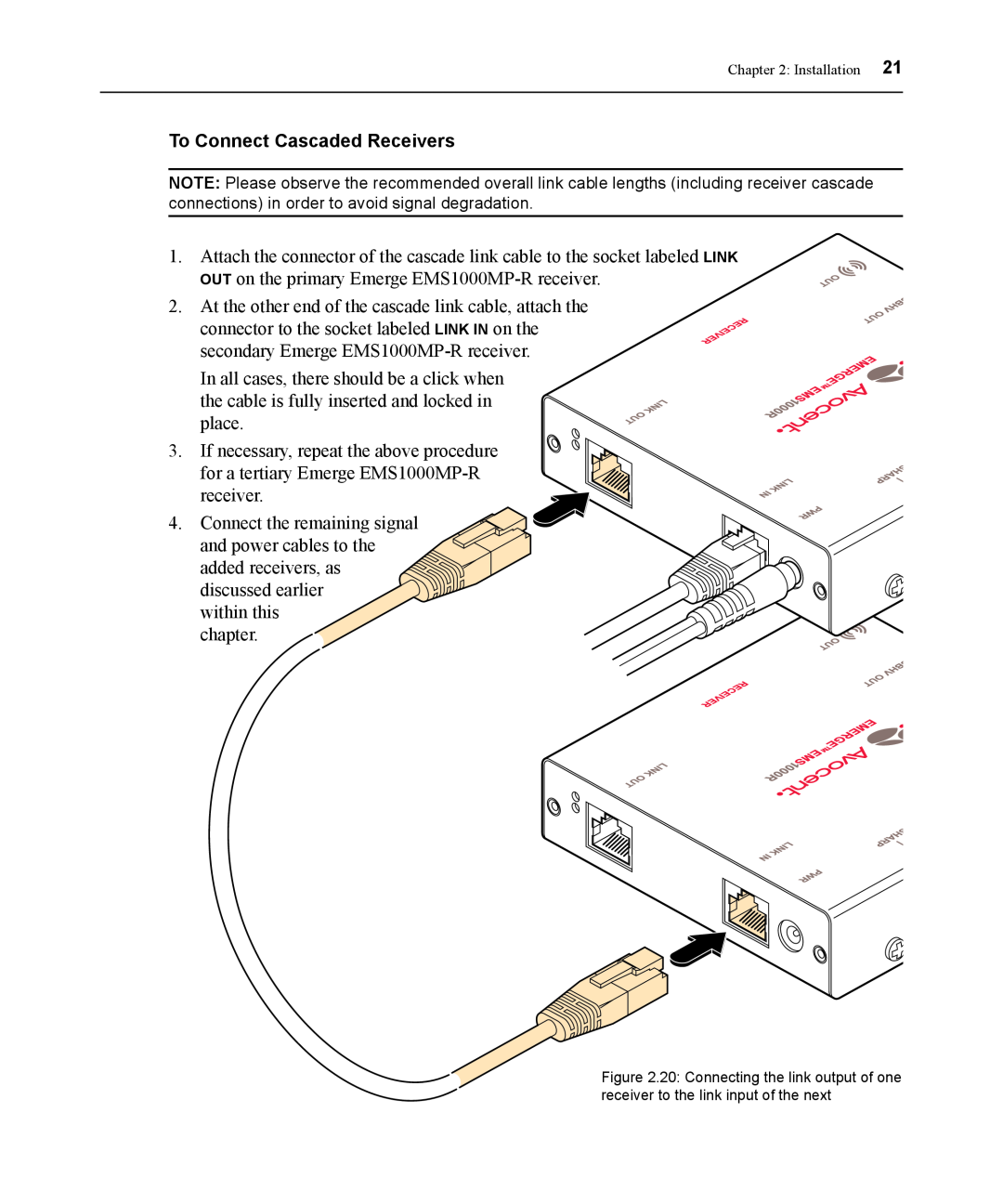 Avocent EMS1000P manual To Connect Cascaded Receivers 