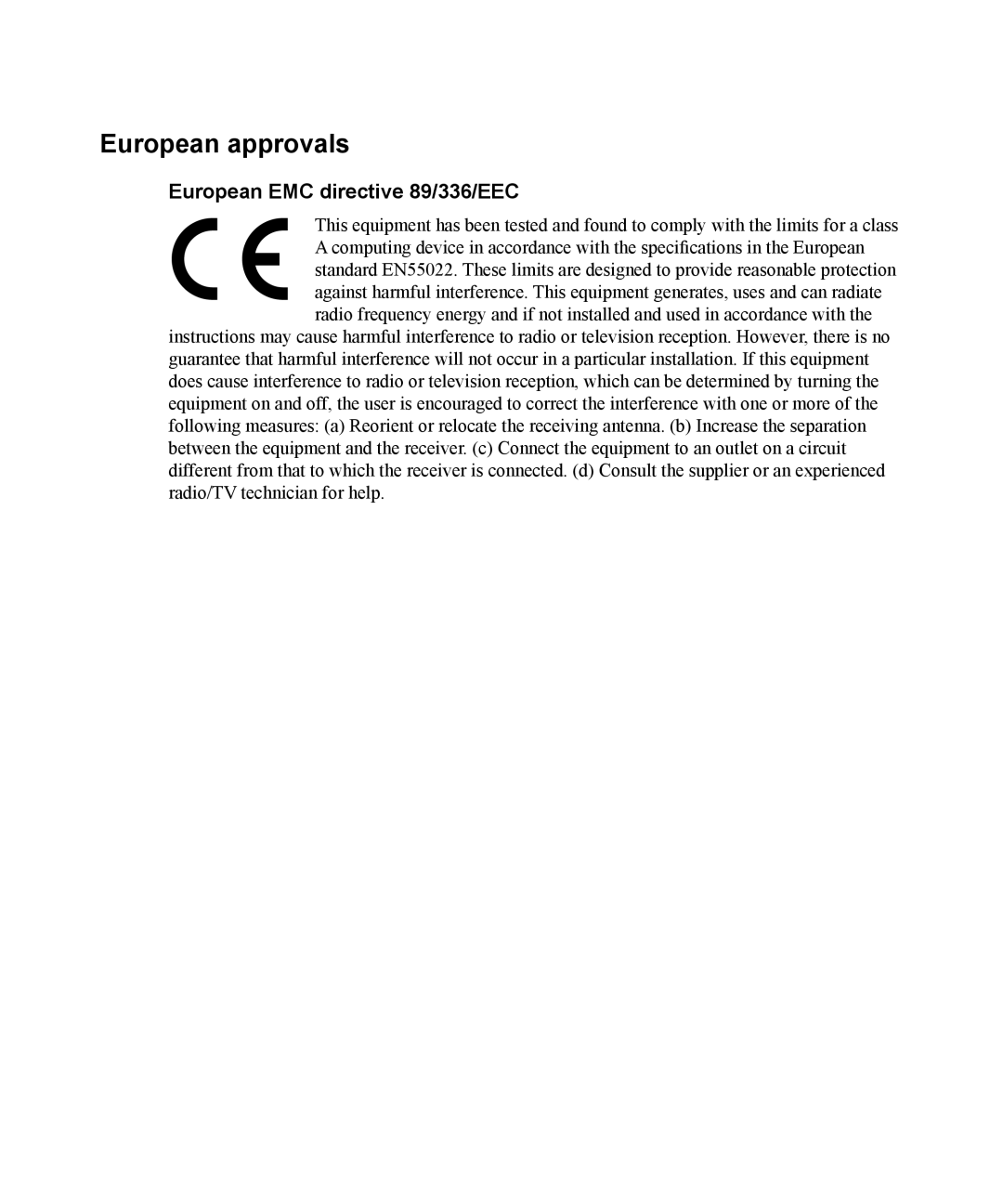 Avocent EMS1000P manual European approvals, European EMC directive 89/336/EEC 