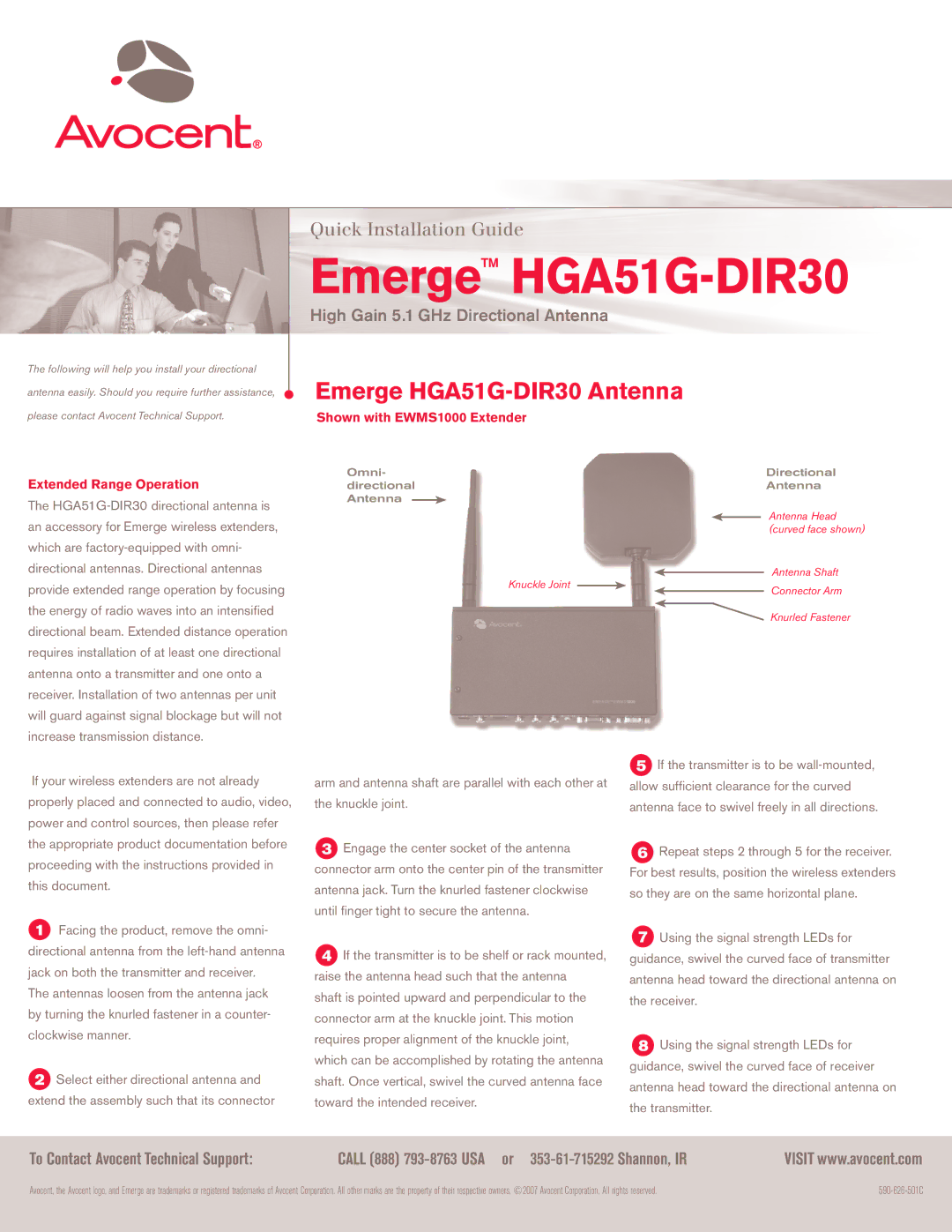 Avocent manual Emerge HGA51G-DIR30 Antenna, Call 888 793-8763 USA or 353-61-715292 Shannon, IR 