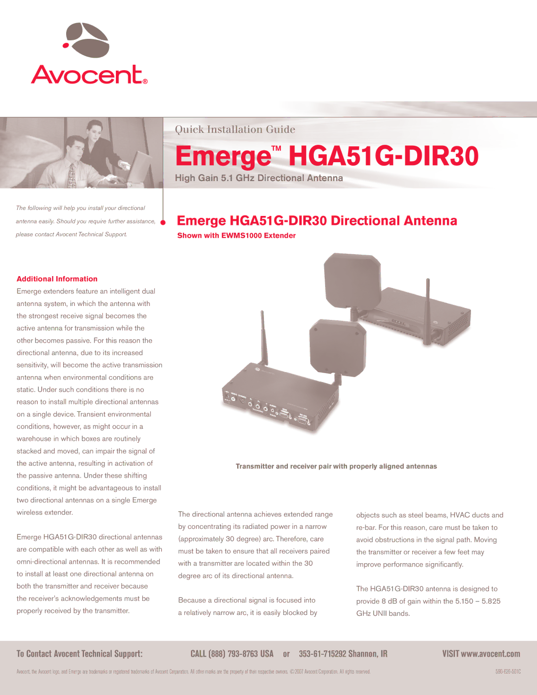 Avocent manual Emerge HGA51G-DIR30 Directional Antenna, Additional Information, Shown with EWMS1000 Extender 