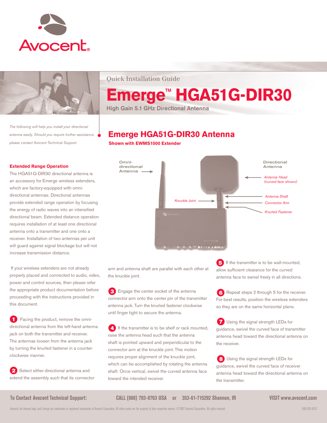 Avocent manual Emerge HGA51G-DIR30Antenna, Quick Installation Guide, High Gain 5.1 GHz Directional Antenna 