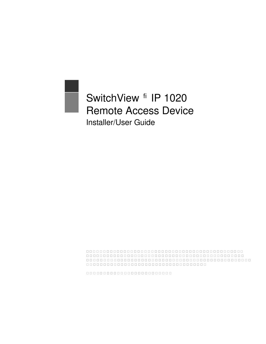 Avocent manual SwitchView IP 1020 Remote Access Device 