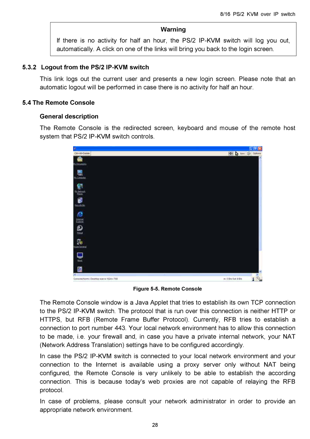 Avocent KVM over IP switch user manual Logout from the PS/2 IP-KVM switch, Remote Console General description 