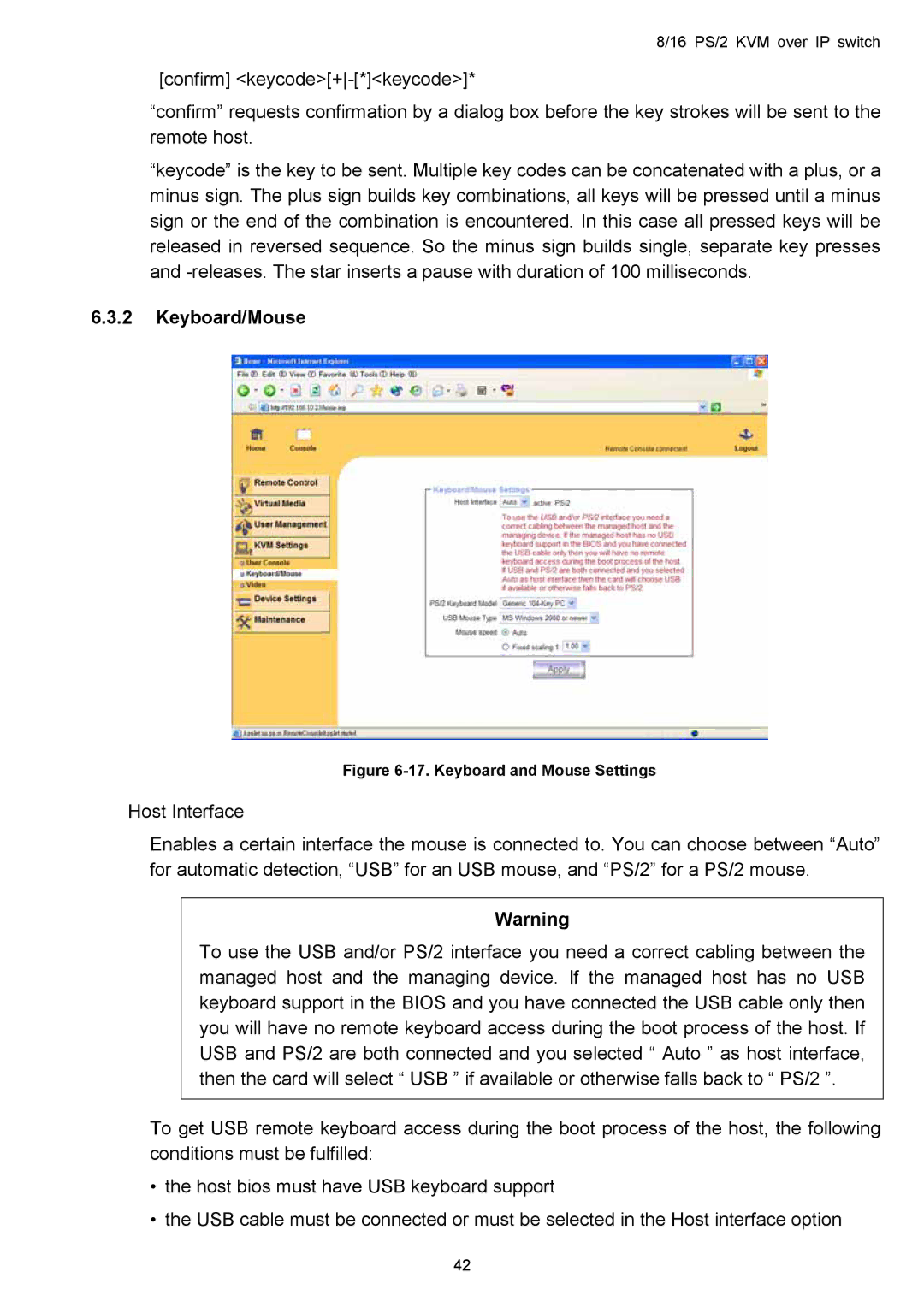 Avocent KVM over IP switch user manual Keyboard/Mouse, Keyboard and Mouse Settings 