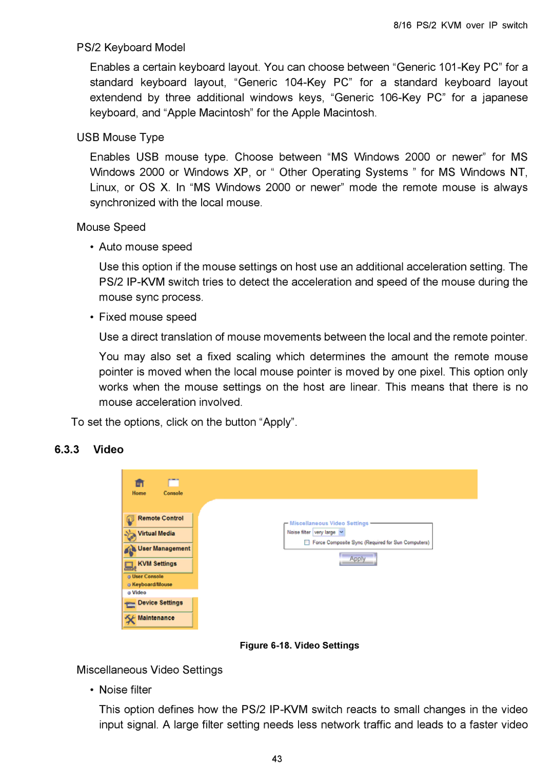 Avocent KVM over IP switch user manual Video Settings 