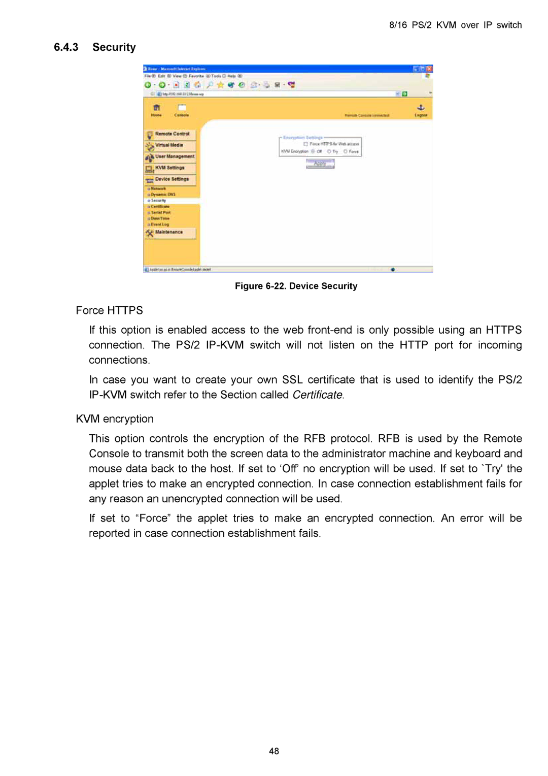 Avocent KVM over IP switch user manual Device Security 