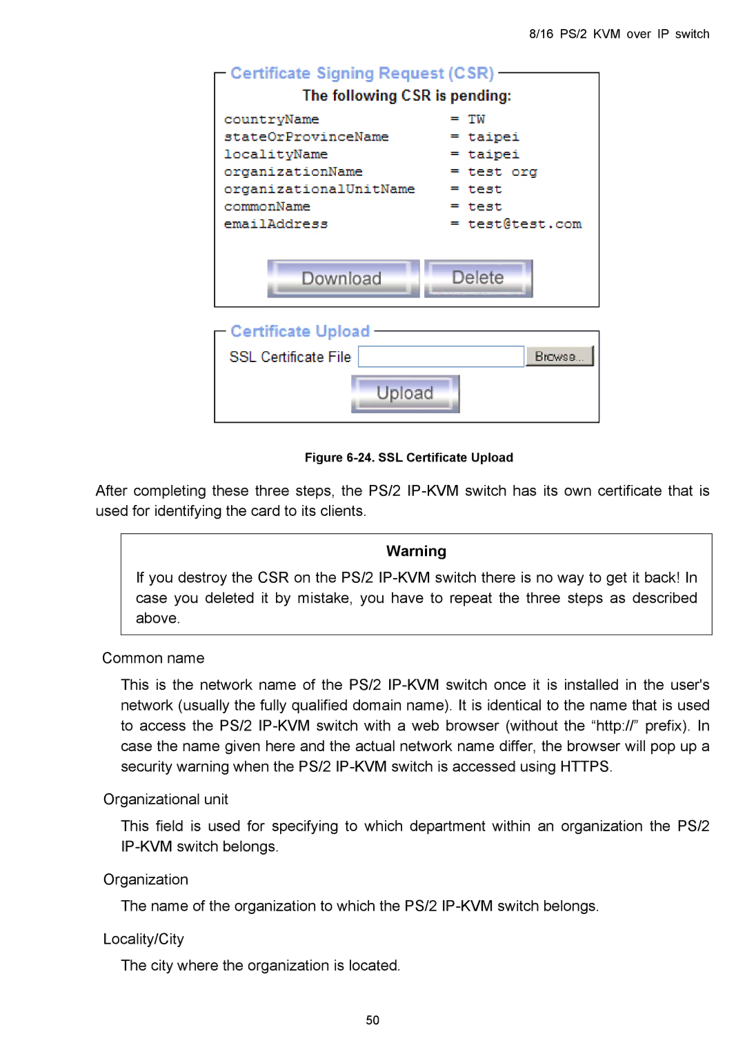 Avocent KVM over IP switch user manual SSL Certificate Upload 