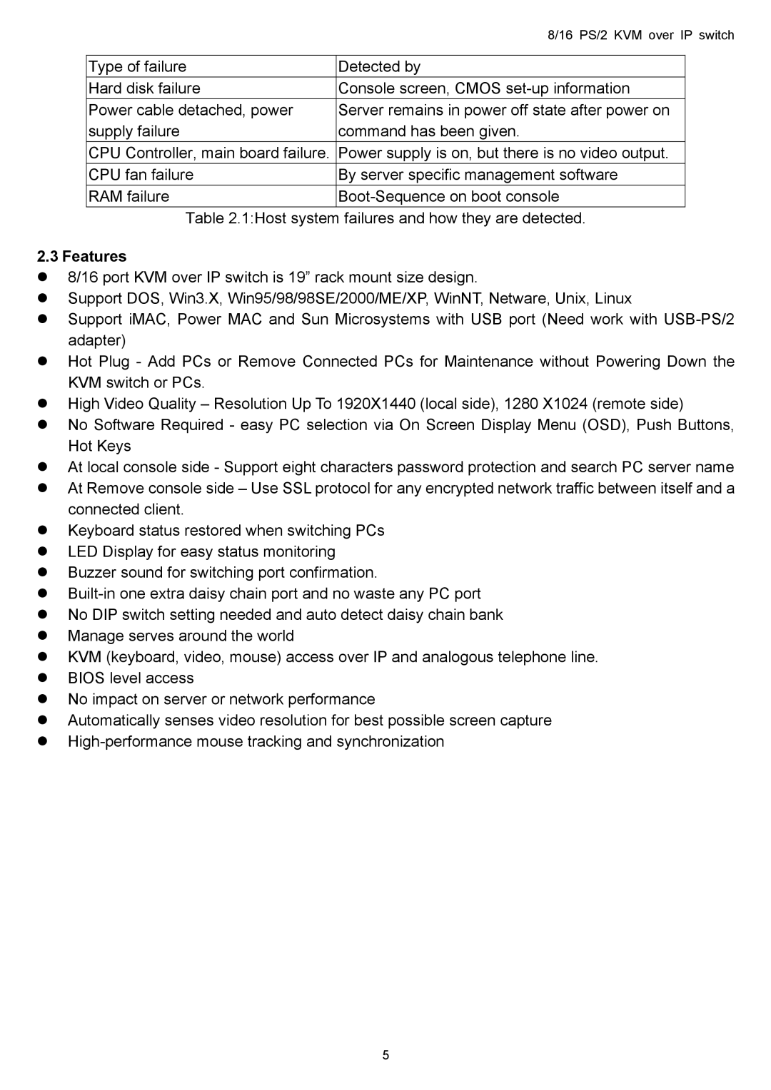 Avocent KVM over IP switch user manual Features 