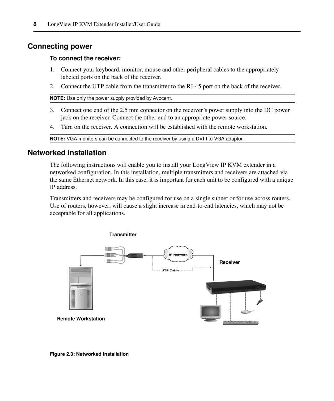 Avocent LongView IP manual Connecting power, To connect the receiver 