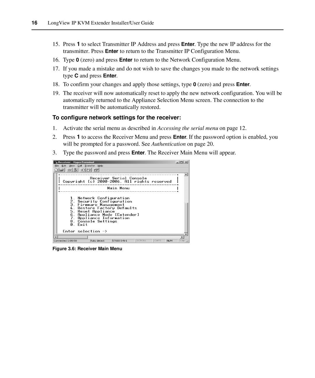 Avocent LongView IP manual To configure network settings for the receiver 