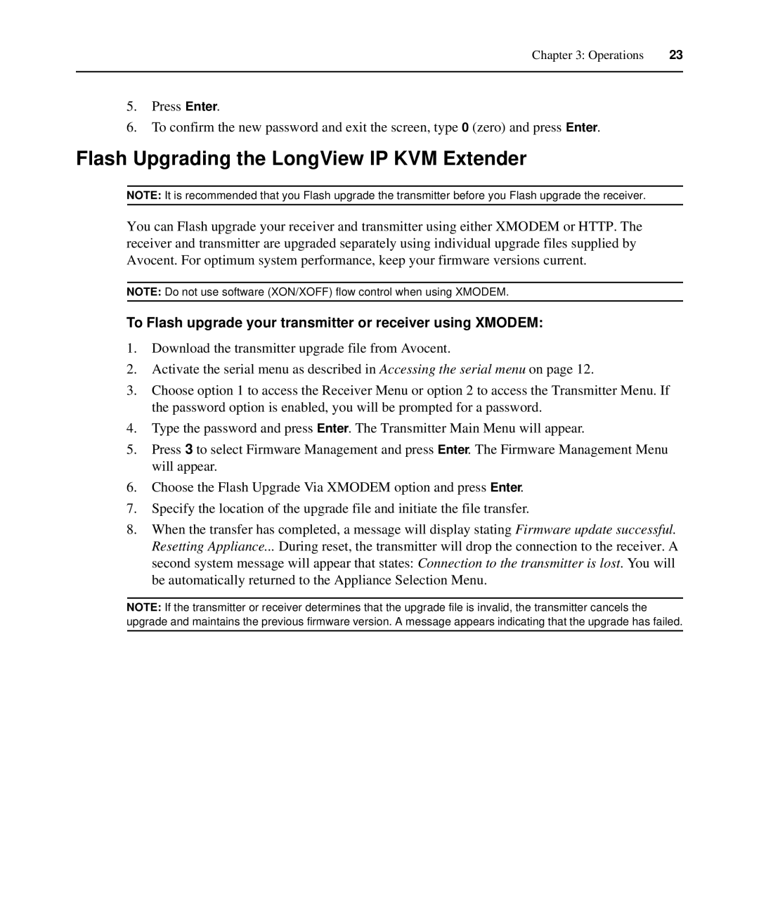 Avocent manual Flash Upgrading the LongView IP KVM Extender, To Flash upgrade your transmitter or receiver using Xmodem 